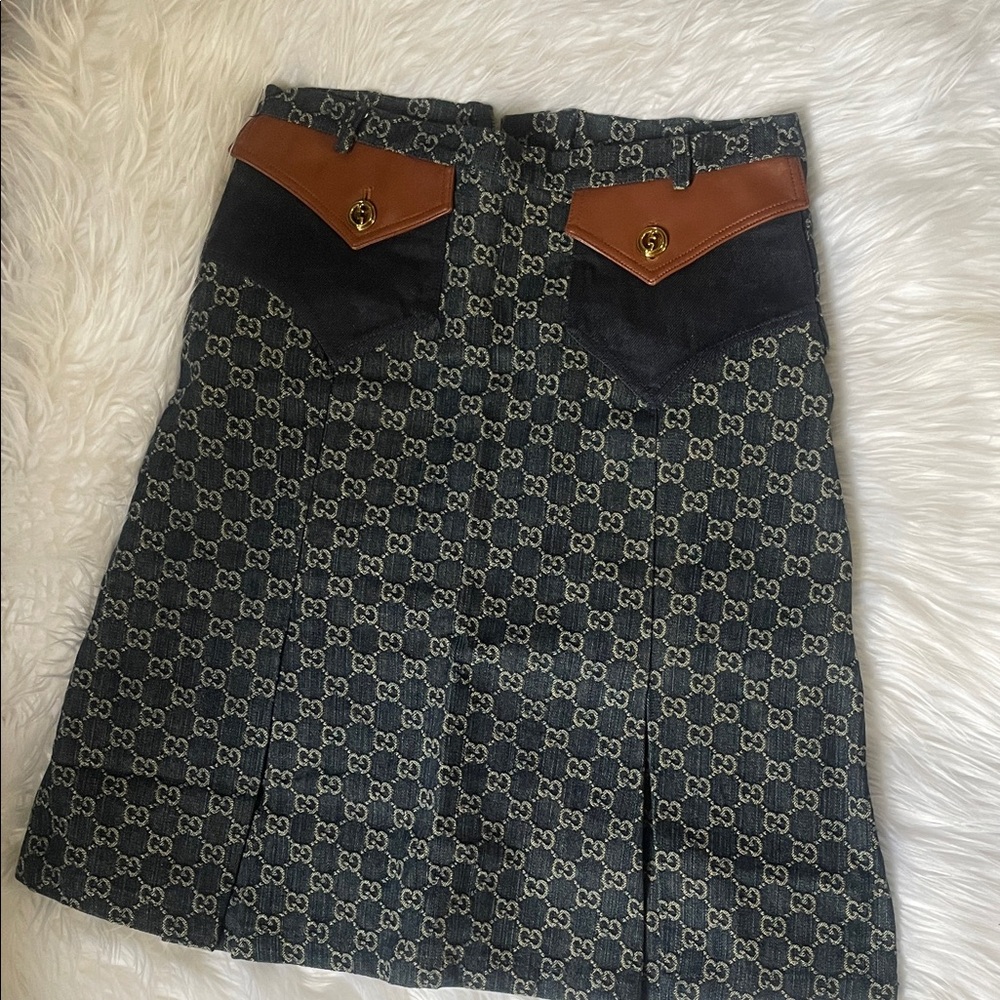 Gucci denim’A-Line Skirt with Blue and Brown Pattern